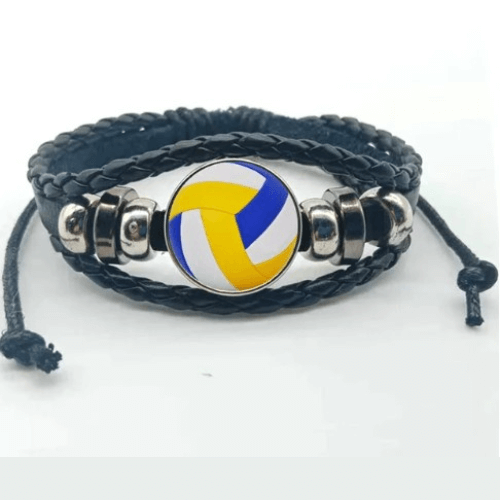 Pulseira de Couro Ajustável - Bola de Vôlei