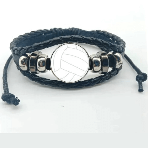 Pulseira de Couro Ajustável - Bola de Vôlei
