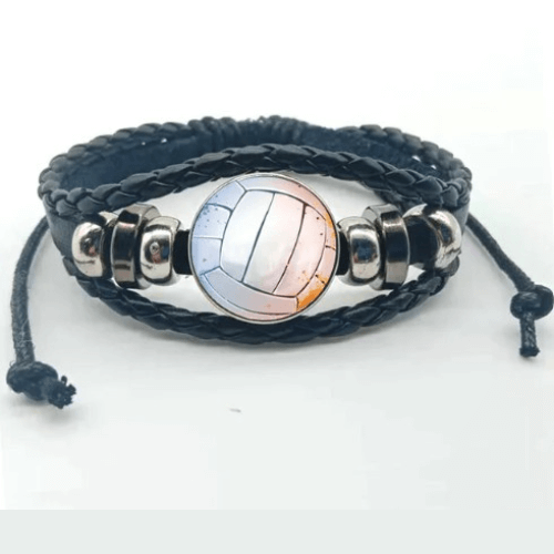 Pulseira de Couro Ajustável - Bola de Vôlei