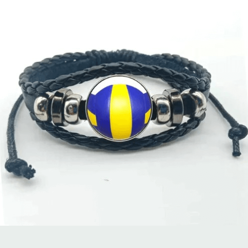 Pulseira de Couro Ajustável - Bola de Vôlei