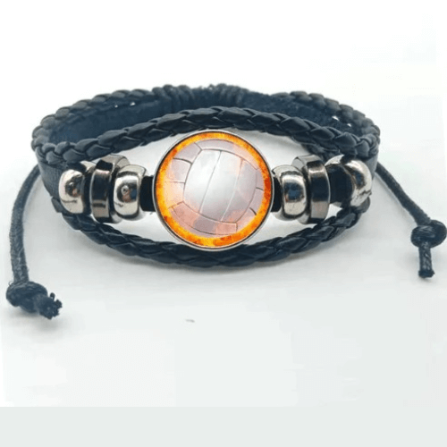Pulseira de Couro Ajustável - Bola de Vôlei