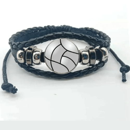 Pulseira de Couro Ajustável - Bola de Vôlei