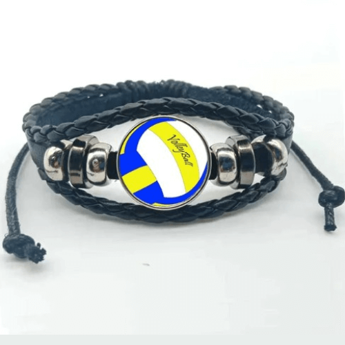 Pulseira de Couro Ajustável - Bola de Vôlei