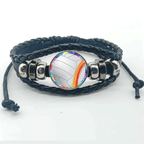 Pulseira de Couro Ajustável - Bola de Vôlei